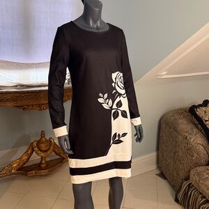 SHEIN Black and White Long Sleeve Sheath Dress